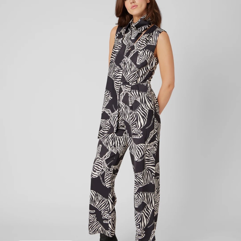 Adrienne Landau Scarf Neck Zebra Jumpsuit